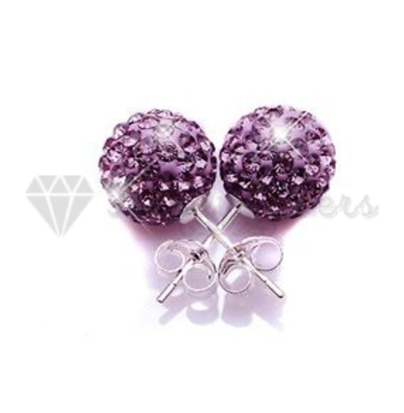 8MM 925 Sterling Silver Purple Faux Diamond Crystal Balls Stud Fashion Earrings