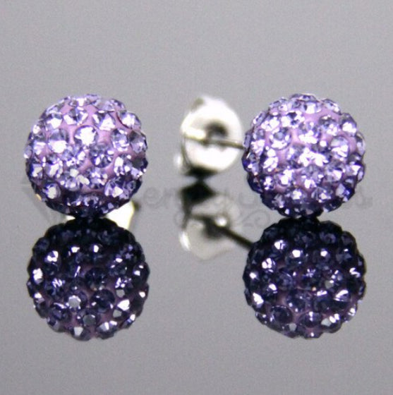 8MM 925 Sterling Silver Purple Faux Diamond Crystal Balls Stud Fashion Earrings