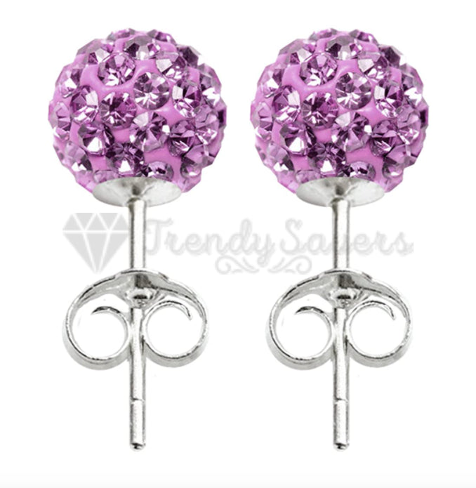 8MM 925 Sterling Silver Purple Faux Diamond Crystal Balls Stud Fashion Earrings