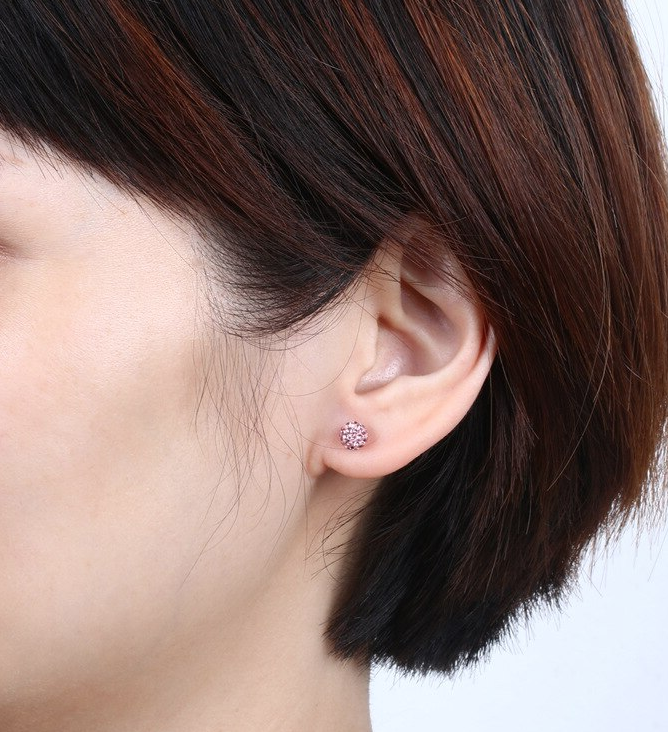 Pretty Pink Glitter Bling Ball Crystal Stud Earrings 925 Sterling Silver 8MM
