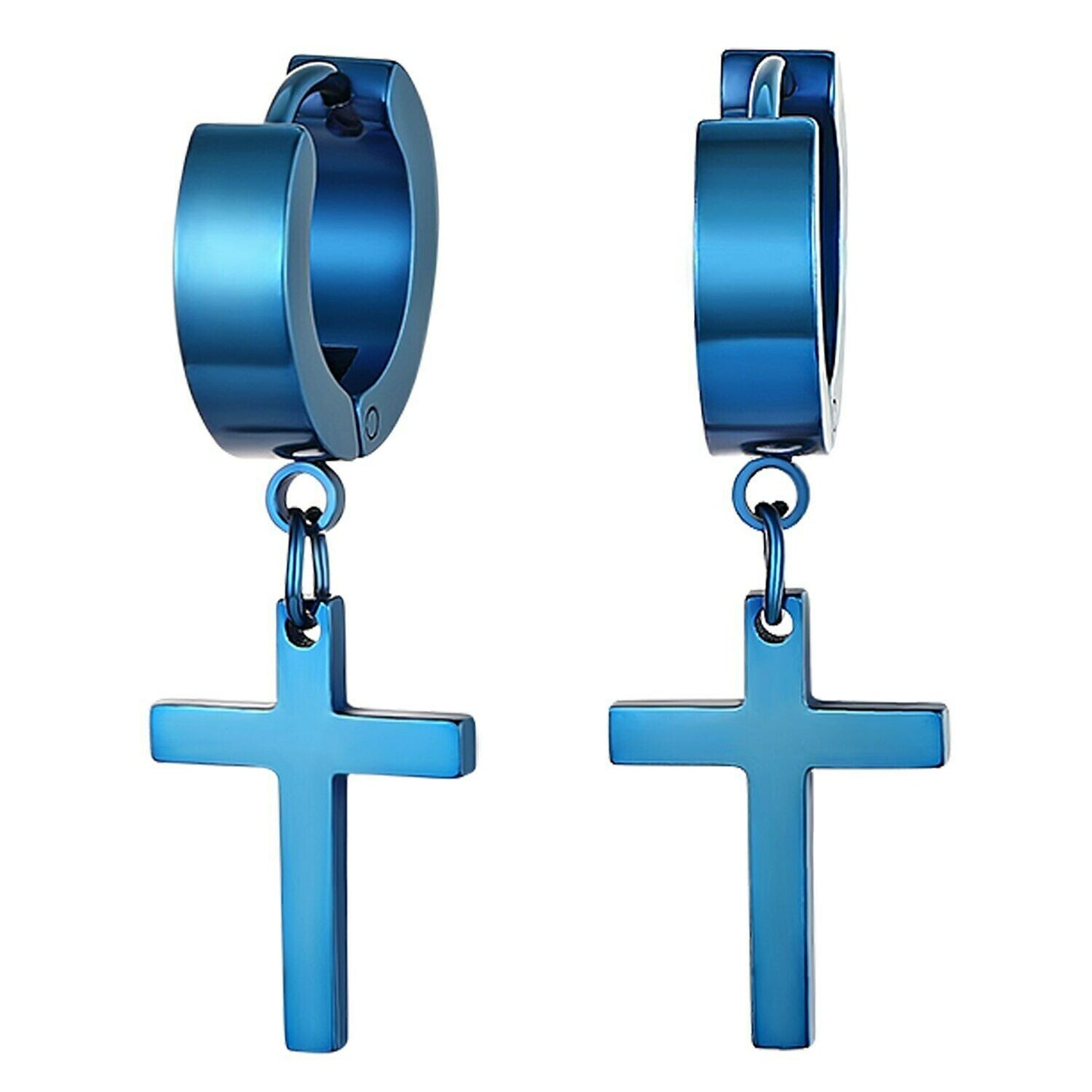 PAIR 316L Surgical Stainless Steel Blue Dangle Huggie Drop Dangle Hoop Earrings