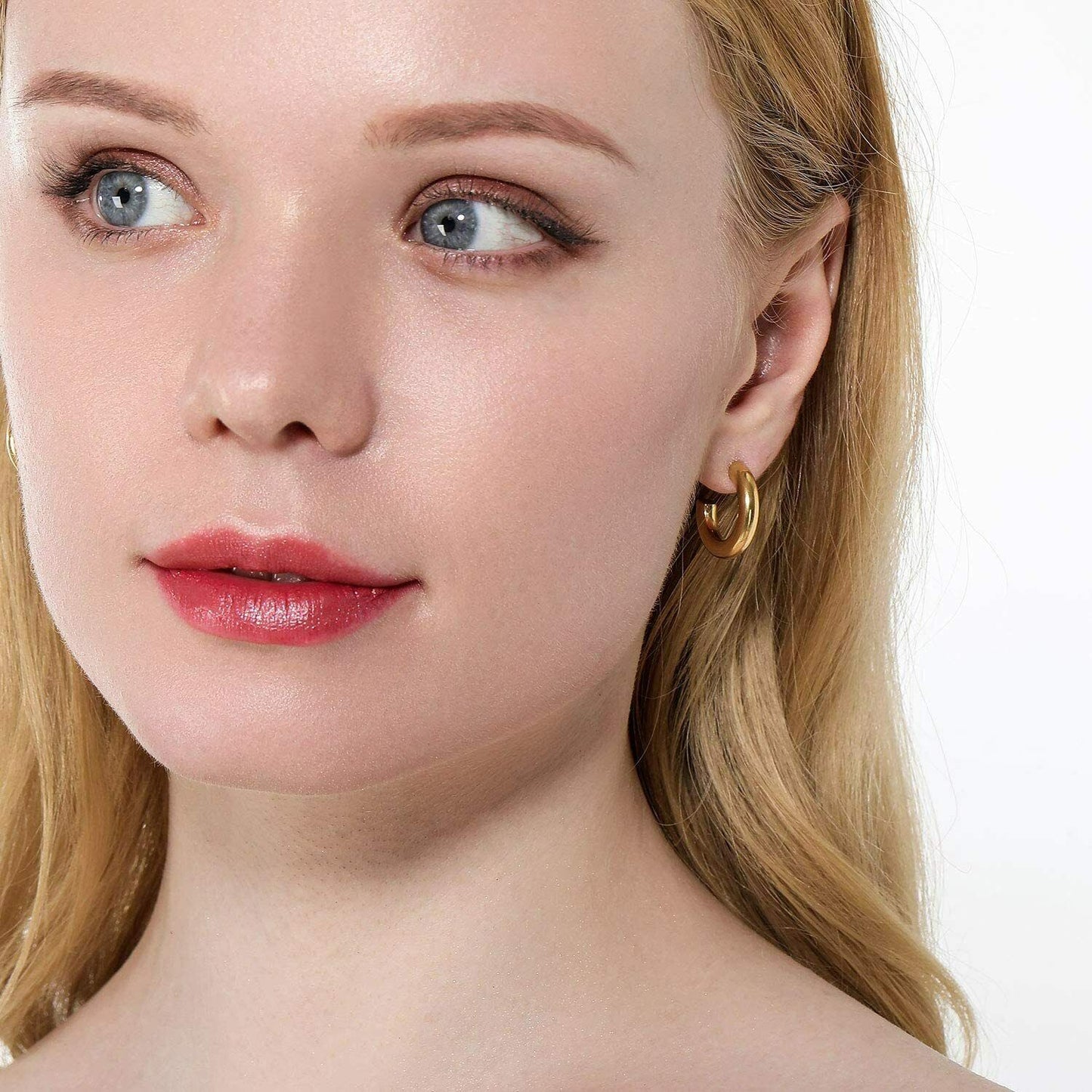 3CM Small Thick 14K Real Gold Plated Chunky Hypoallergenic Hoop Earrings 30MM