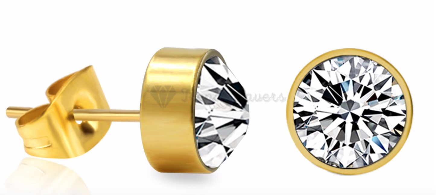 Stainless Steel Cute Diamond Cut Crystal Cartilage Helix Gold Stud Earrings 3MM