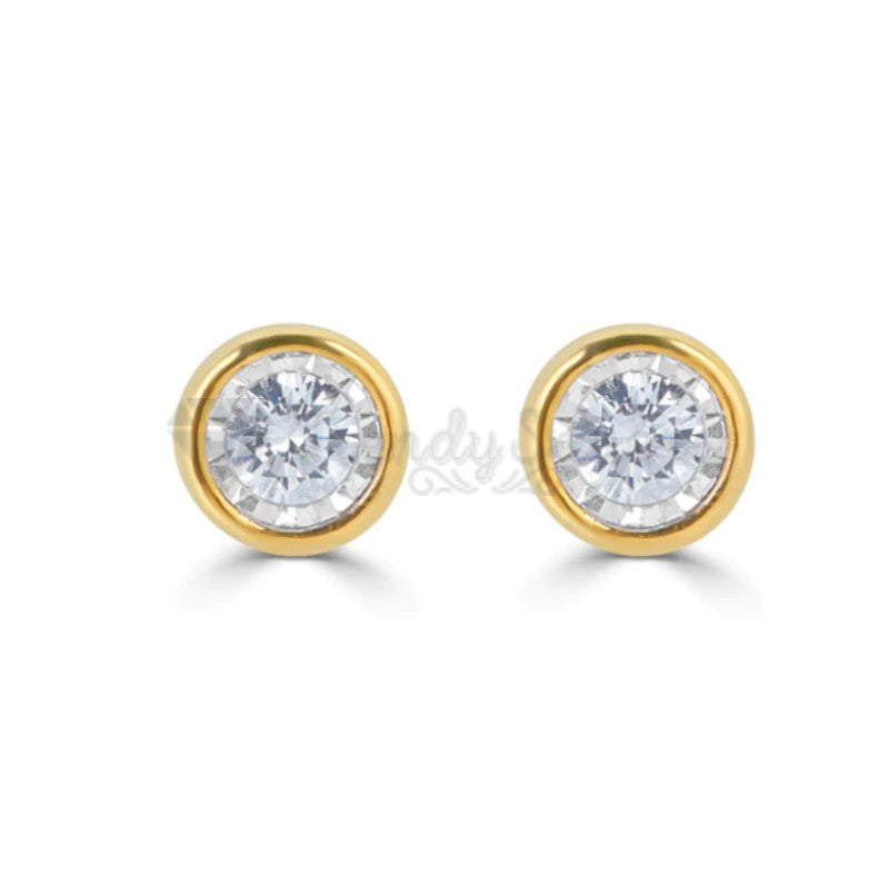 7MM Large Cubic Zirconia Gold Plated Surgical Steel Round Stud Earrings Piercing