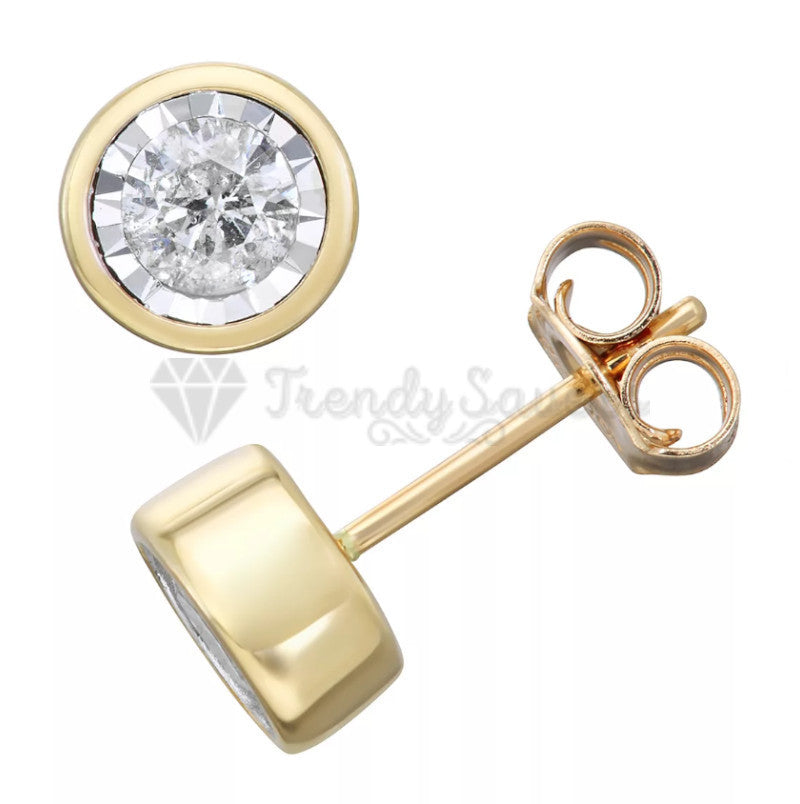 7MM Large Cubic Zirconia Gold Plated Surgical Steel Round Stud Earrings Piercing