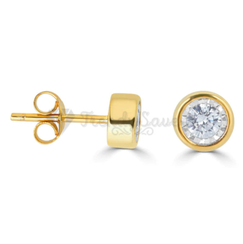 7MM Large Cubic Zirconia Gold Plated Surgical Steel Round Stud Earrings Piercing