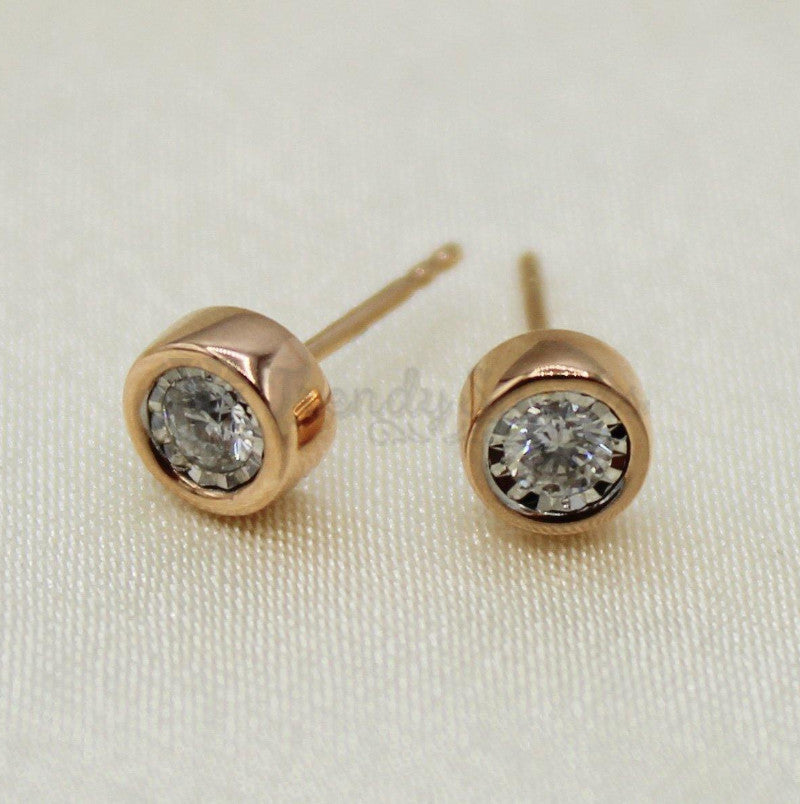 Gold Plated Stainless Steel 8MM Round Cubic Zirconia Sleeper Ear Stud Earrings