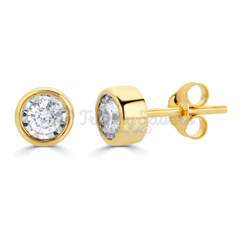 Gold Plated Stainless Steel 8MM Round Cubic Zirconia Sleeper Ear Stud Earrings