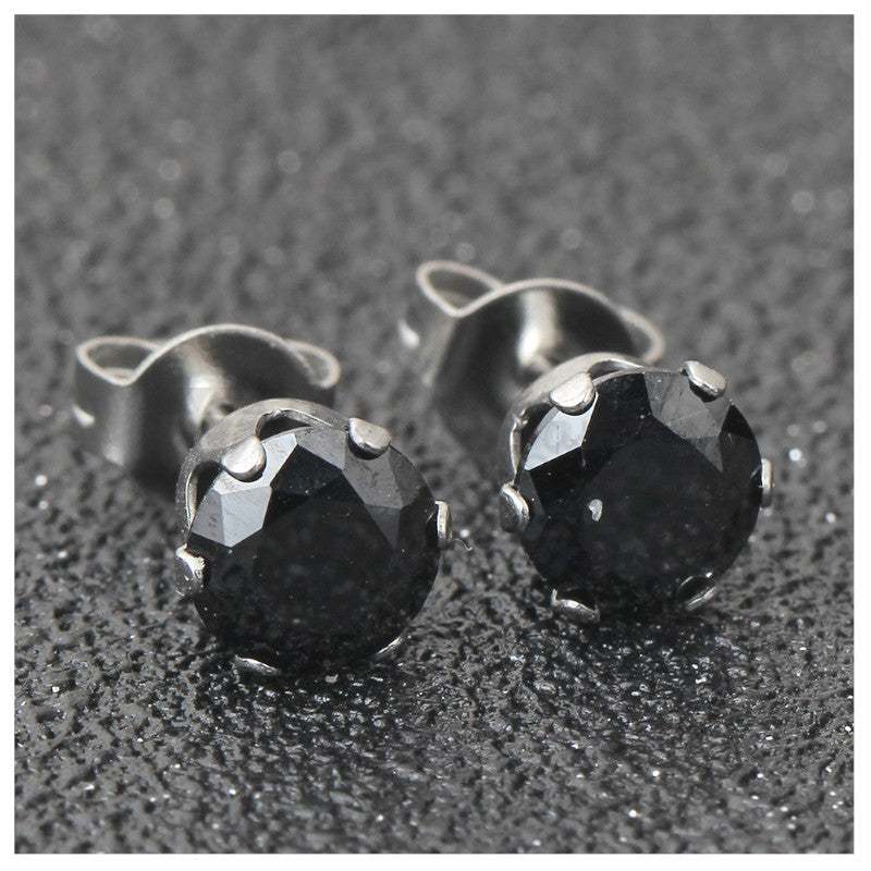 10MM Pair Surgical Steel Silver Studs Black Cubic Zirconia Crystal Stud Earrings