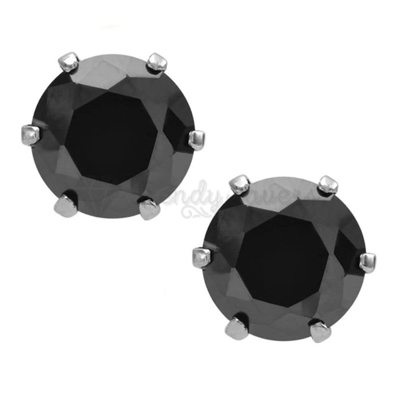 10MM Pair Surgical Steel Silver Studs Black Cubic Zirconia Crystal Stud Earrings