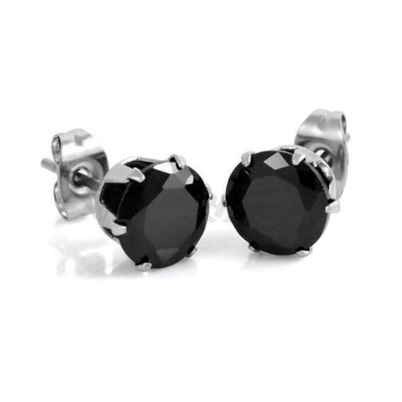 10MM Pair Surgical Steel Silver Studs Black Cubic Zirconia Crystal Stud Earrings