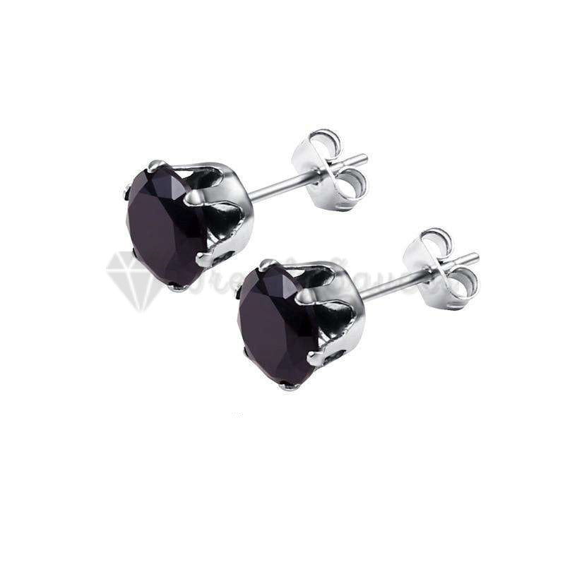 10MM Pair Surgical Steel Silver Studs Black Cubic Zirconia Crystal Stud Earrings