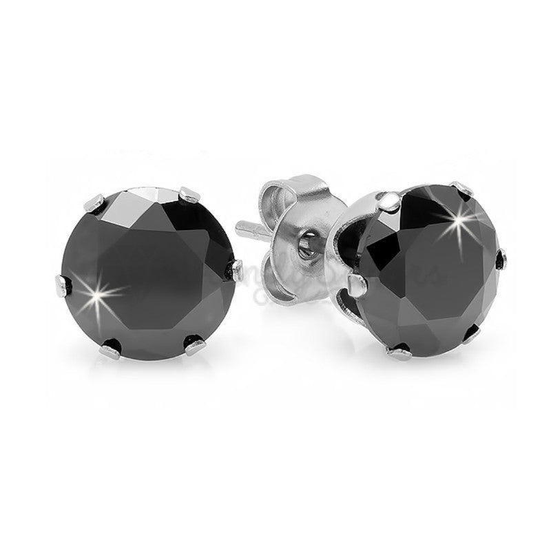 10MM Pair Surgical Steel Silver Studs Black Cubic Zirconia Crystal Stud Earrings