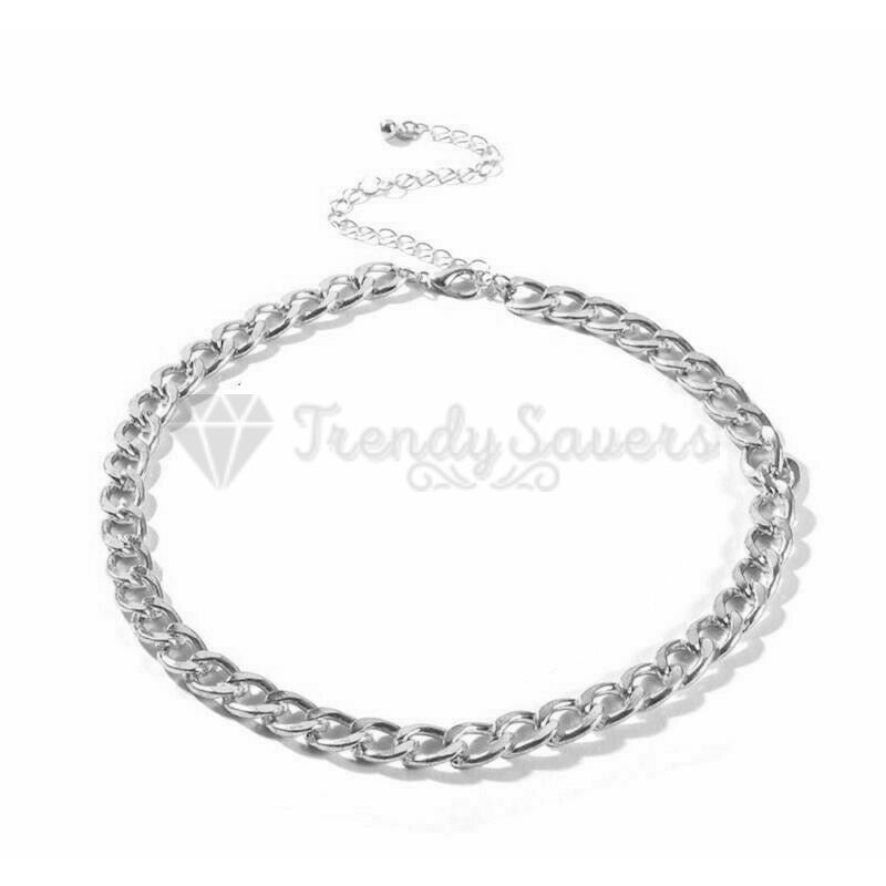 Gold Plated Silver Cuban Linked Chunky Punk Thick Chain Necklace Lobster Clasp