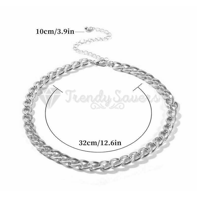 Gold Plated Silver Cuban Linked Chunky Punk Thick Chain Necklace Lobster Clasp