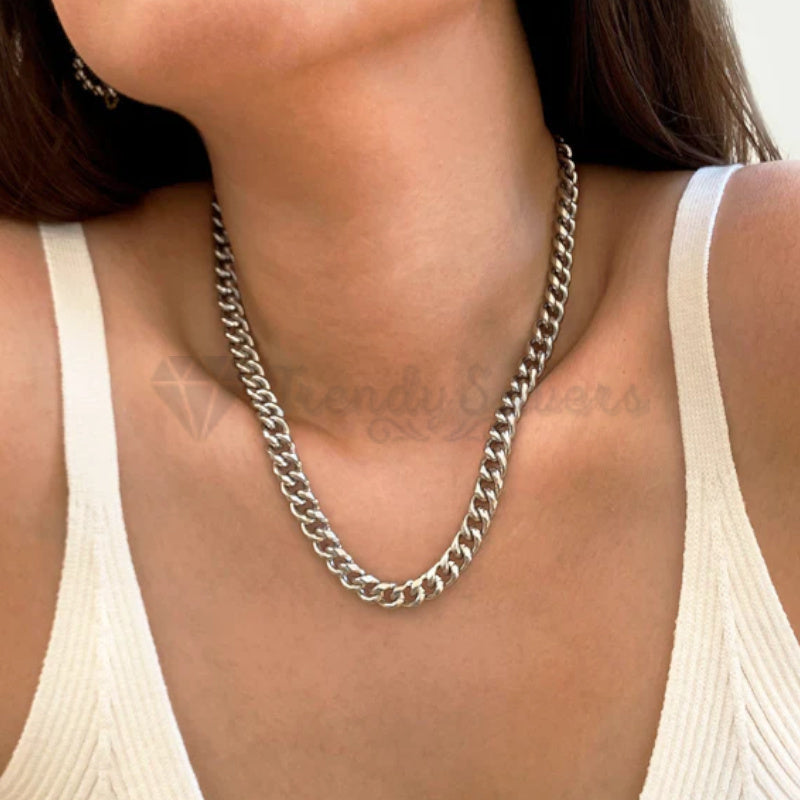 Gold Plated Silver Cuban Linked Chunky Punk Thick Chain Necklace Lobster Clasp