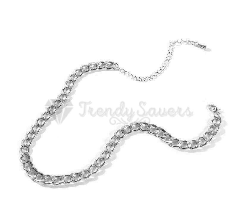 Gold Plated Silver Cuban Linked Chunky Punk Thick Chain Necklace Lobster Clasp