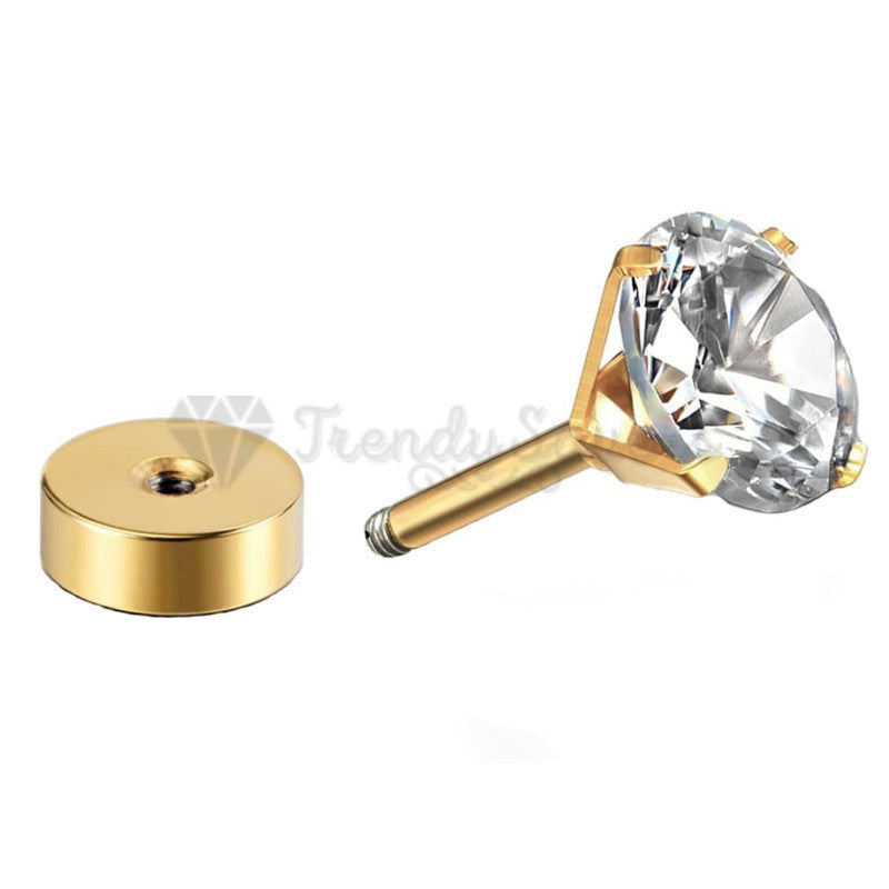 7MM Gold Filled Womens Mens Surgical Steel Cubic Zirconia Stud Earrings Jewelry