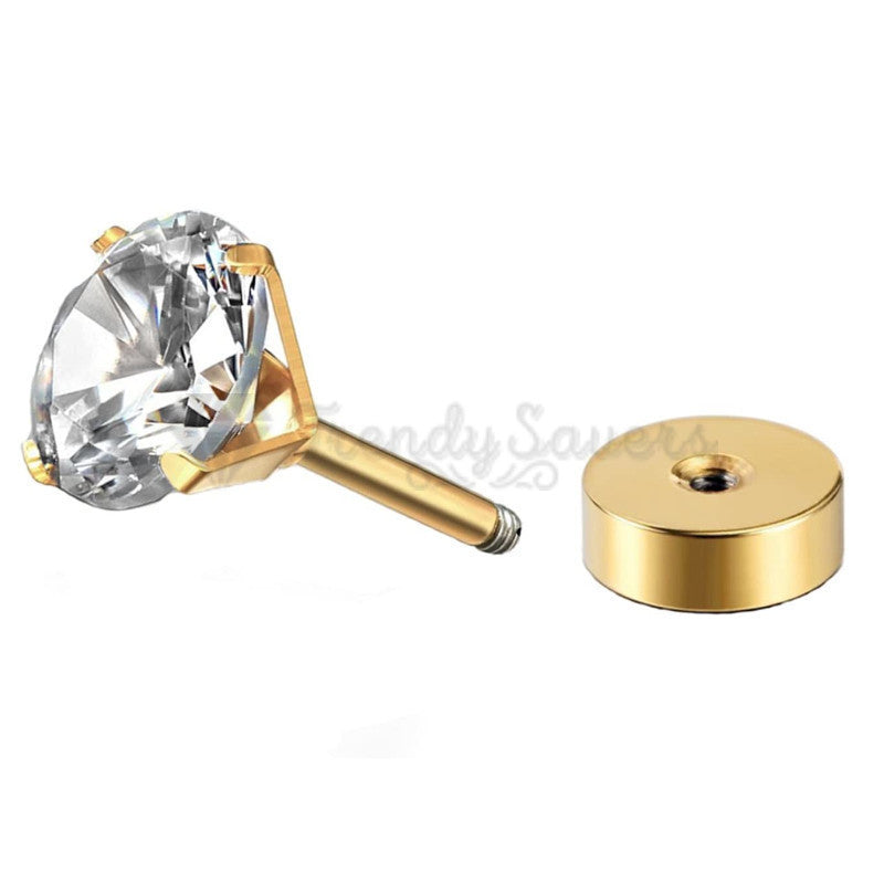 7MM Gold Filled Womens Mens Surgical Steel Cubic Zirconia Stud Earrings Jewelry