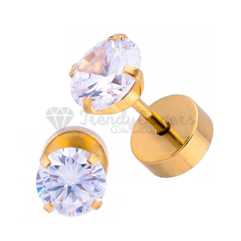 7MM Gold Filled Womens Mens Surgical Steel Cubic Zirconia Stud Earrings Jewelry