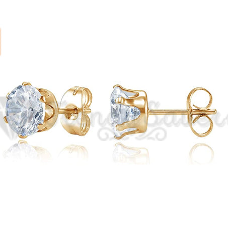 Hypoallergenic 7MM Royal Princess Cut Ear Studs CZ Gold Stainless Steel Earrings