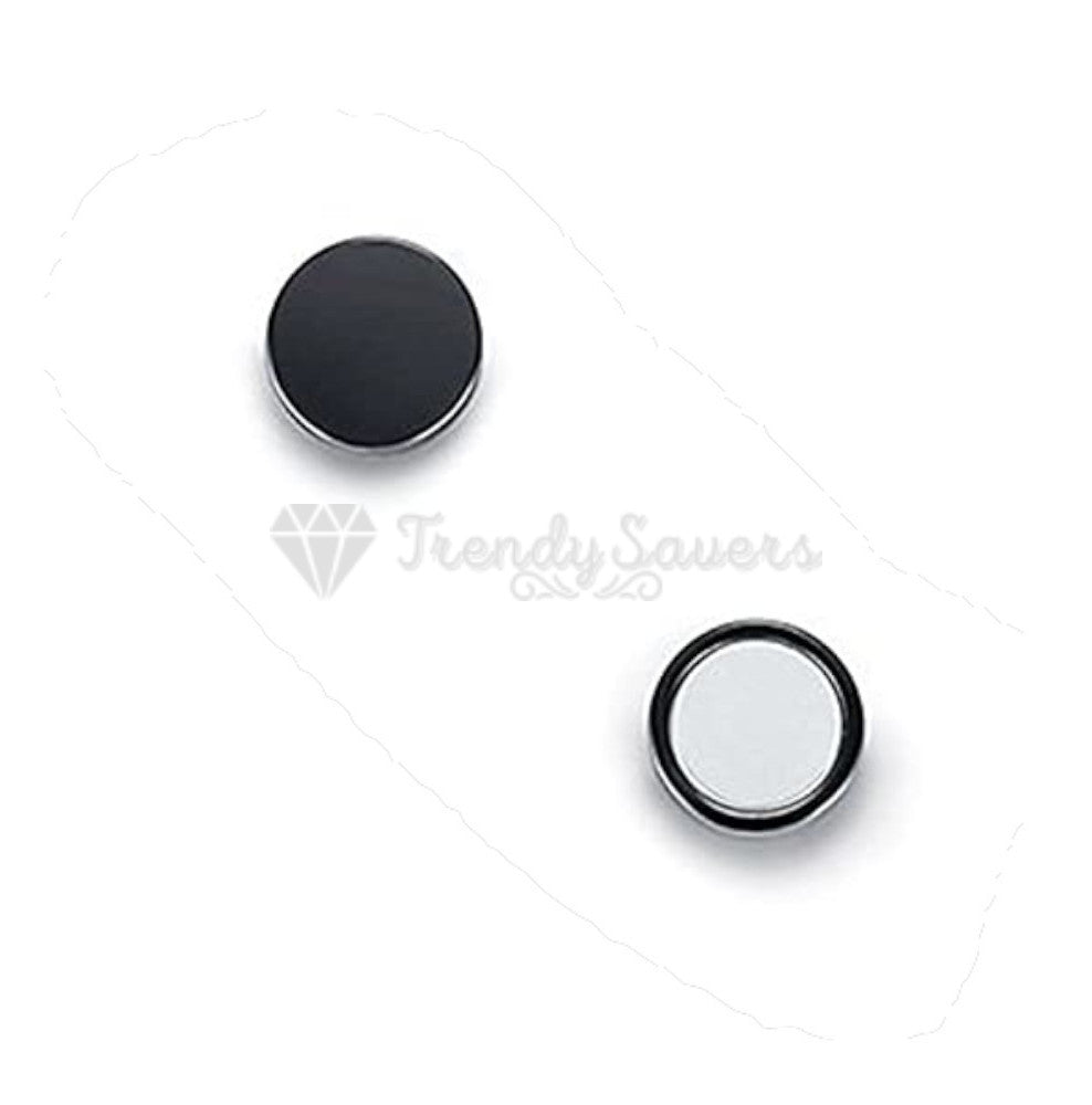 Black 10MM Stainless Steel Magnetic No Piercing Round Acrylic Punk Stud Earrings