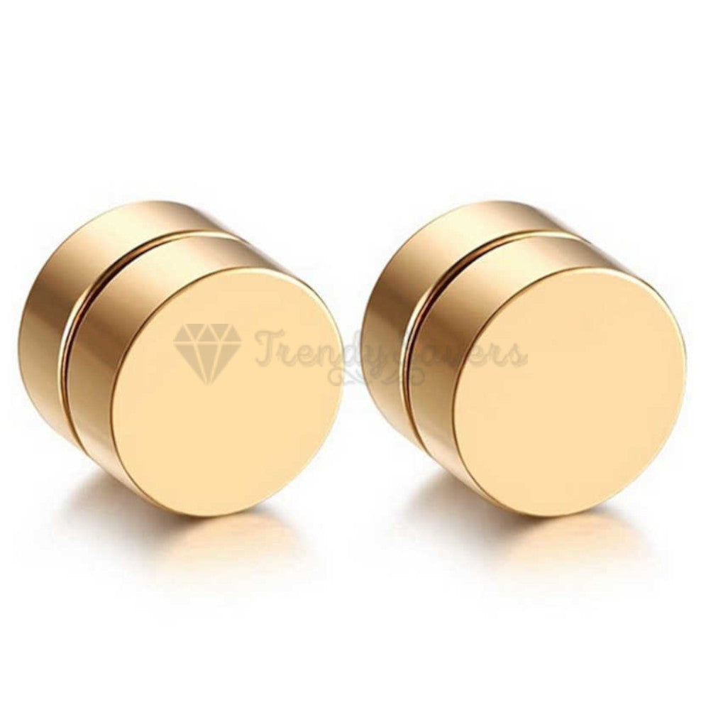Cute Punk 6MM Stainless Steel Magnetic Non Pierced Round Gold Studs Earrings