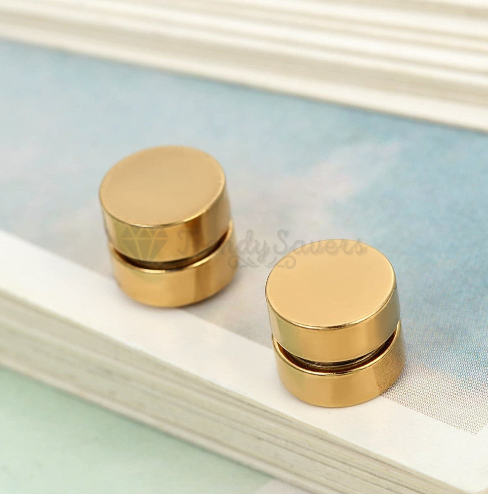Cute Punk 6MM Stainless Steel Magnetic Non Pierced Round Gold Studs Earrings