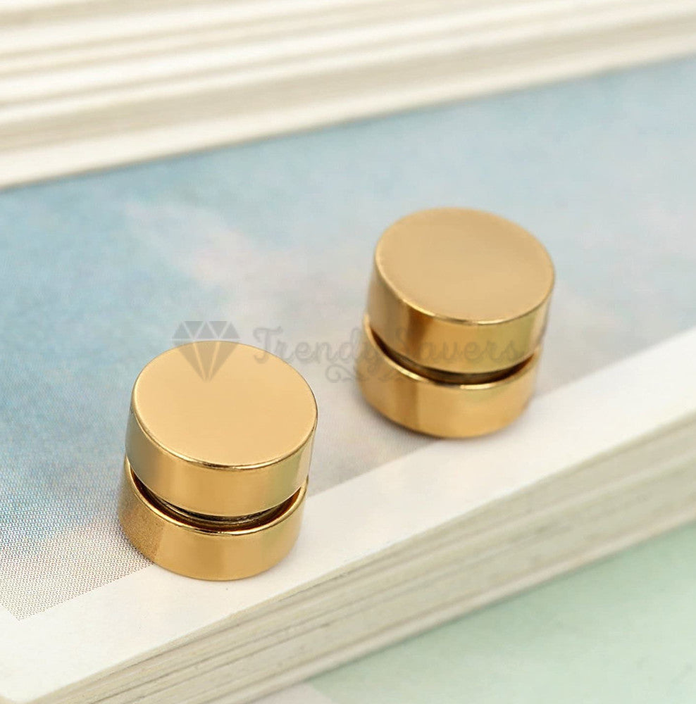 Cute Punk 6MM Stainless Steel Magnetic Non Pierced Round Gold Studs Earrings