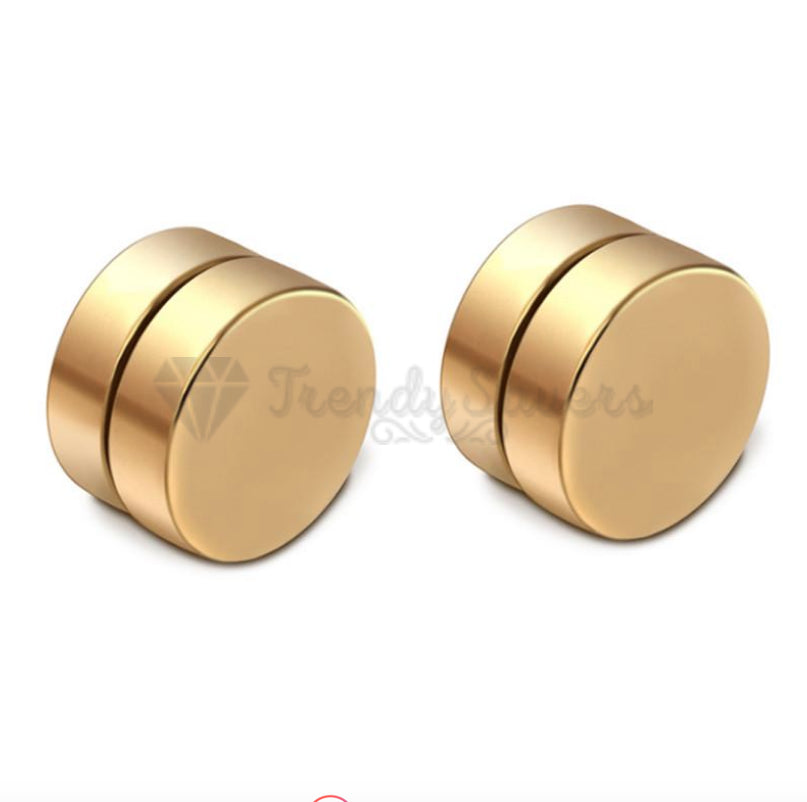 Cute Punk 6MM Stainless Steel Magnetic Non Pierced Round Gold Studs Earrings