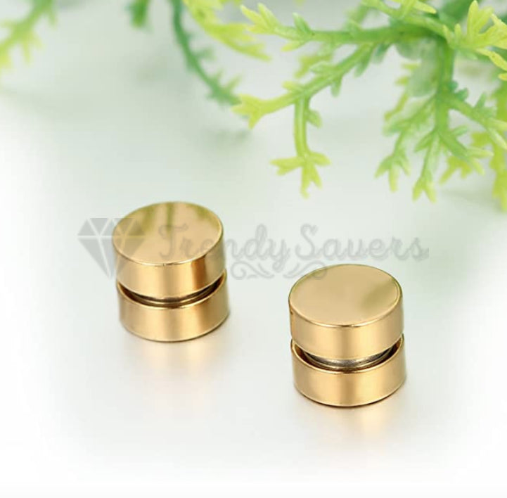 Cute Punk 6MM Stainless Steel Magnetic Non Pierced Round Gold Studs Earrings