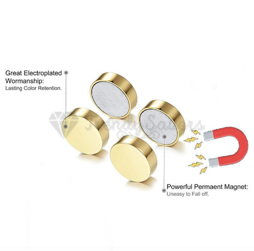 316L Surgical Steel Magnetic Gold Round Disc Punk Stud Charming Earrings 10MM