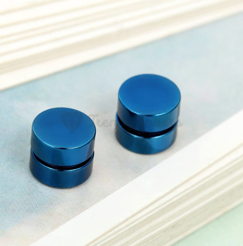 Large 10MM Steel Magnetic Circle Non Piercing Blue Clip On Cheater Stud Earrings
