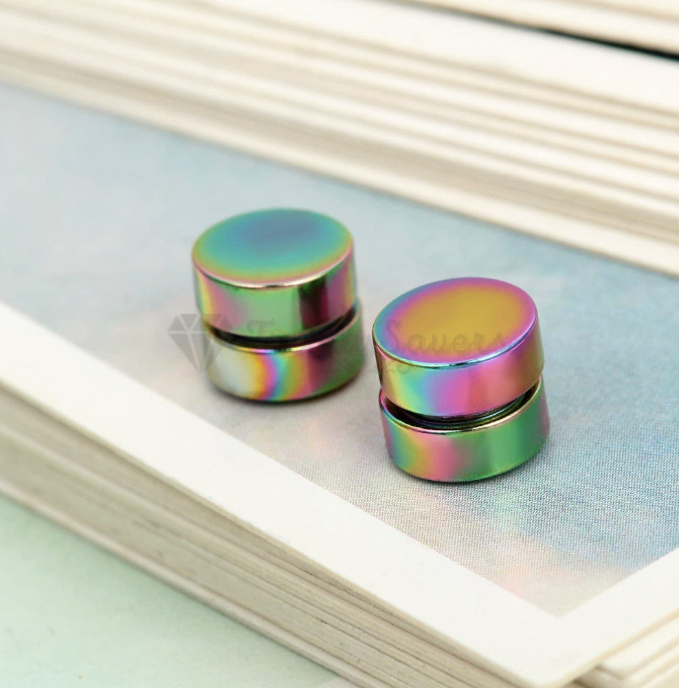 316L Surgical Steel Magnetic Round Disc Punk Studs Earrings 6MM Rainbow Style