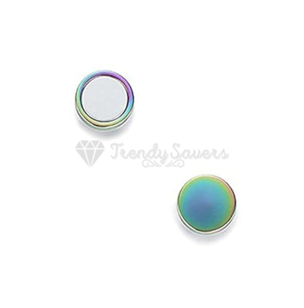 316L Surgical Steel Magnetic Round Disc Punk Studs Earrings 6MM Rainbow Style