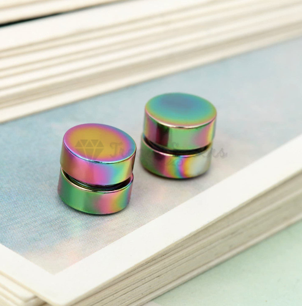 316L Surgical Steel Magnetic Round Disc Punk Studs Earrings 6MM Rainbow Style