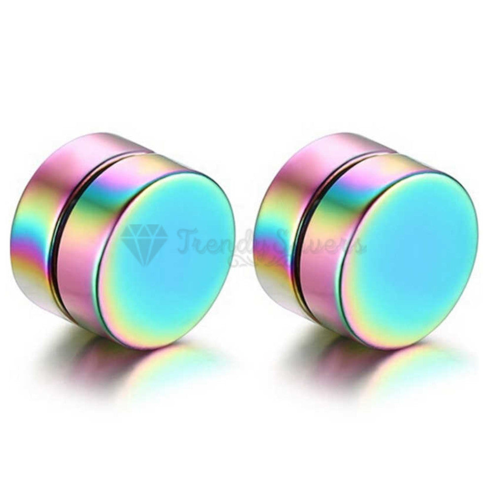 316L Surgical Steel Magnetic Round Disc Punk Studs Earrings 6MM Rainbow Style
