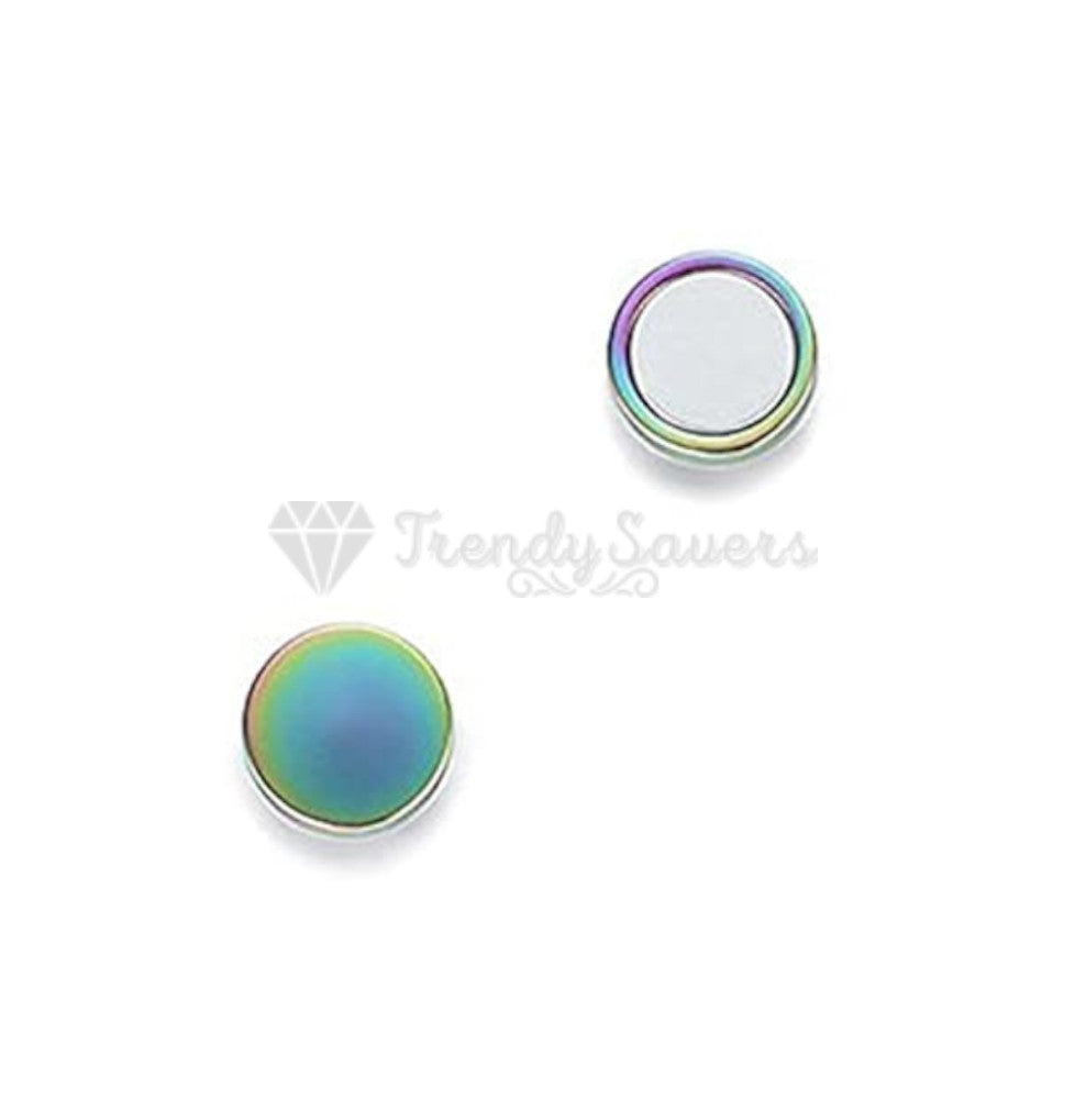 8MM Multicolour Rainbow Earrings Magnetic Non Pierced Round Disc Punk Ear Studs