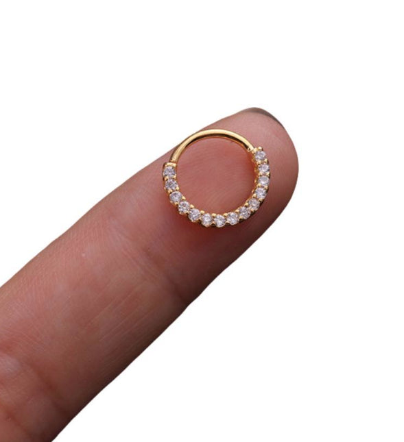 1x Sterling Silver Gold Rhinestones Cartilage Hoop Nose Helix Lip Ear Rings 8MM