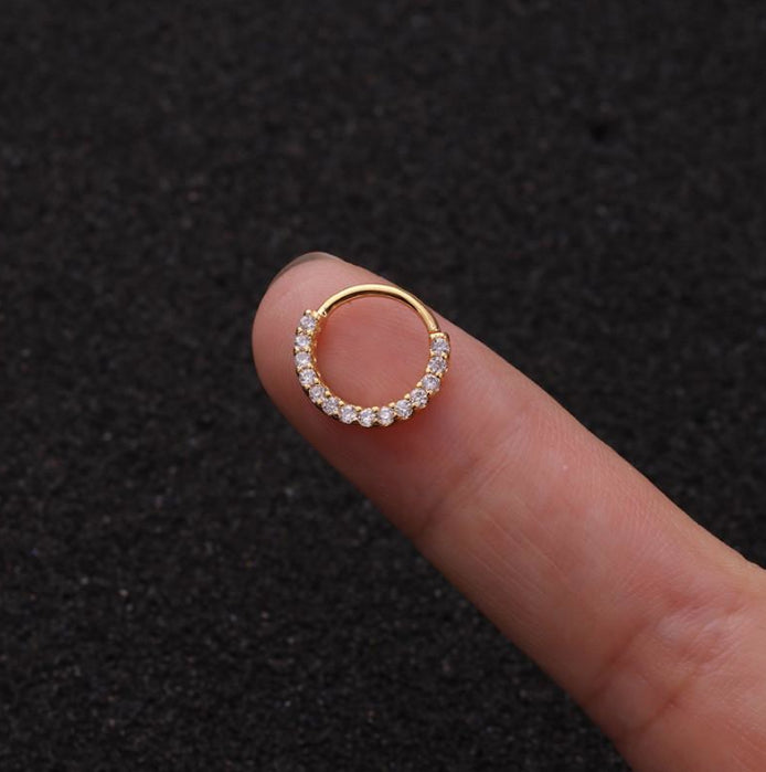 Gold Rhinestone Sterling Silver Hoop Nose Eyebrow Ear Lip Cartilage Rings 10MM