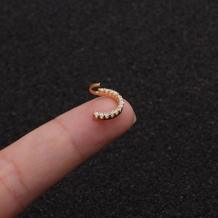 1x Sterling Silver Cartilage Rose Gold Lip Nose Hoop Tragus Crystal Ear Ring 8MM