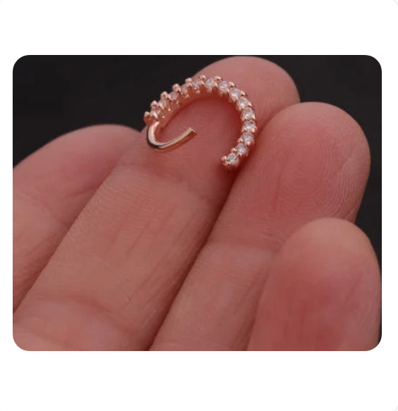 1x Sterling Silver Cartilage Rose Gold Lip Nose Hoop Tragus Crystal Ear Ring 8MM