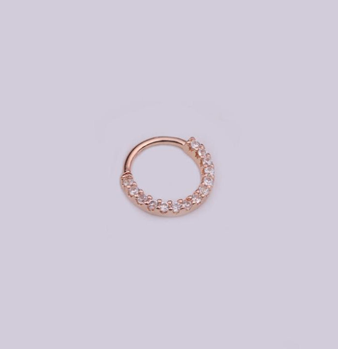 1x Sterling Silver Cartilage Rose Gold Lip Nose Hoop Tragus Crystal Ear Ring 8MM