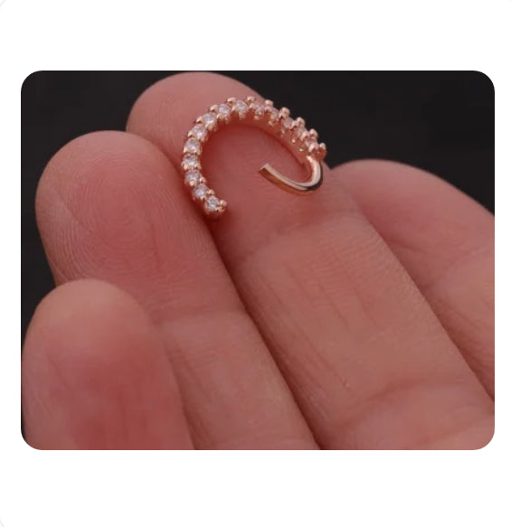 1x Sterling Silver Cartilage Rose Gold Lip Nose Hoop Tragus Crystal Ear Ring 8MM
