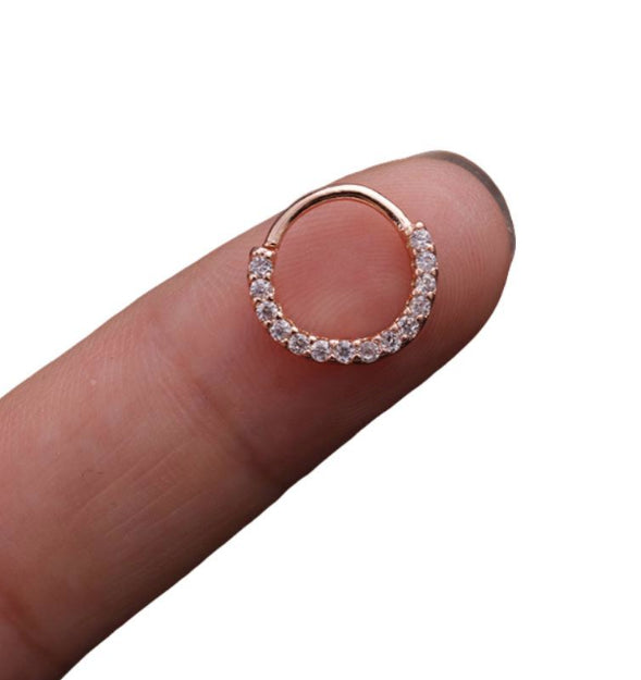 1x Sterling Silver Cartilage Rose Gold Lip Nose Hoop Tragus Crystal Ear Ring 8MM