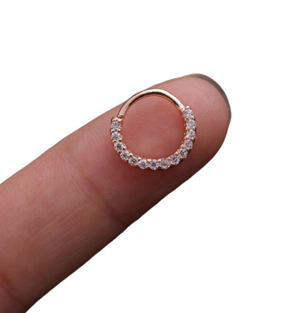 1x Sterling Silver Cartilage Rose Gold Lip Nose Hoop Tragus Crystal Ear Ring 8MM