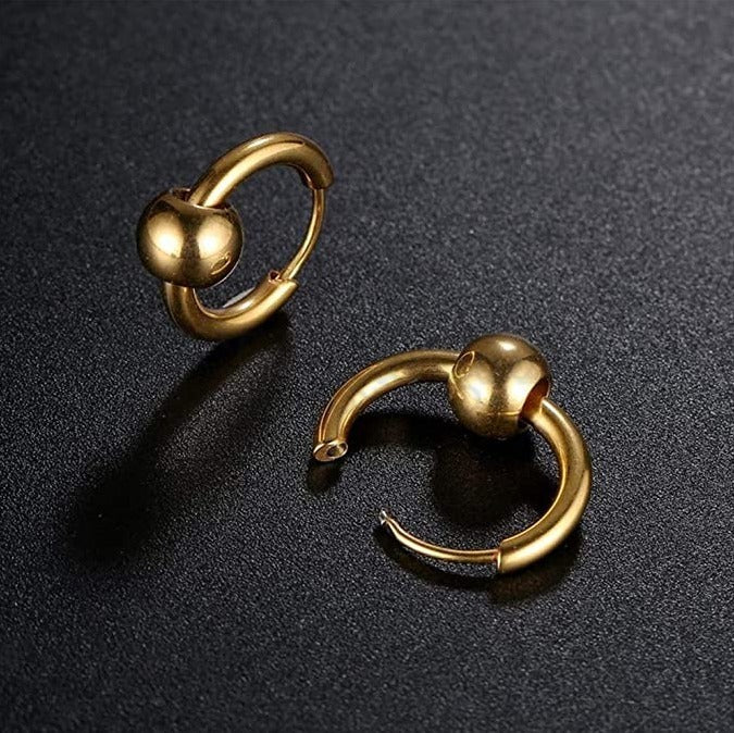 8MM Tiny Gold Cartilage Helix Tragus Huggie Ball Bead Hoop Fashion Earrings Pair