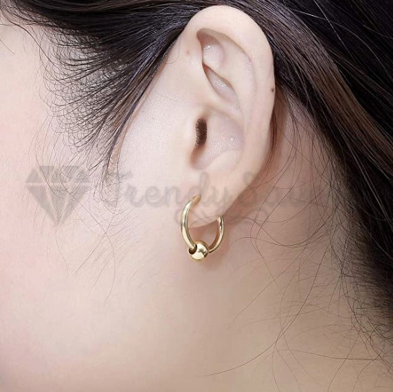16MM Men Women Gold Plated Round Ball Bead Hippie Hoop Cartilage Earrings Pair