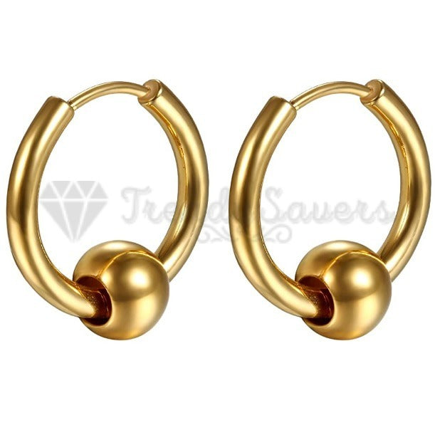20MM Hypoallergenic Large Yellow Gold Ball Bead Clicker Hoop Stud Earrings Pair