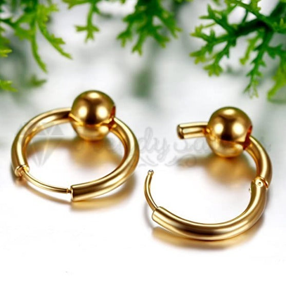 20MM Hypoallergenic Large Yellow Gold Ball Bead Clicker Hoop Stud Earrings Pair